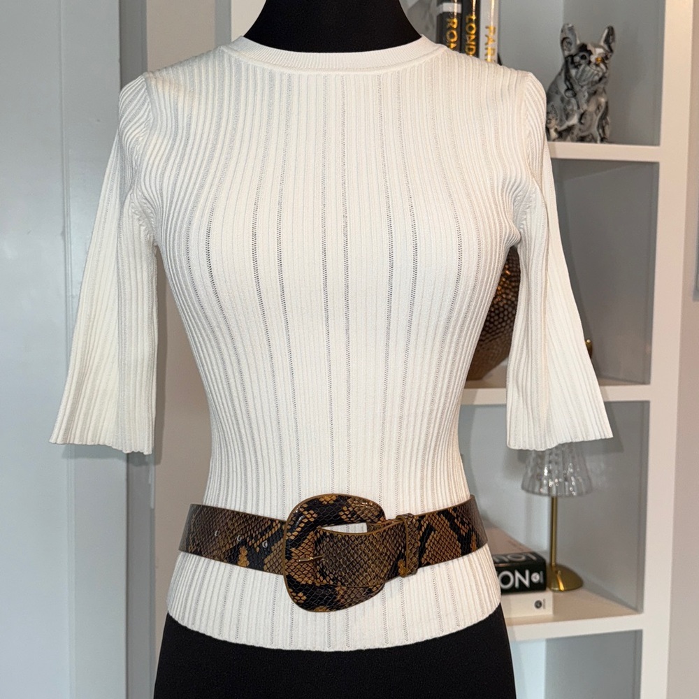 Veronica Beard Ribbed Top in Cream/White Sz XS